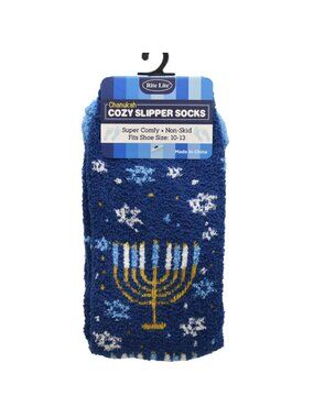 Chanukah Cozy Slipper Socks Non-Skid Super Comfy Menorah Design Fits Shoe Size 1